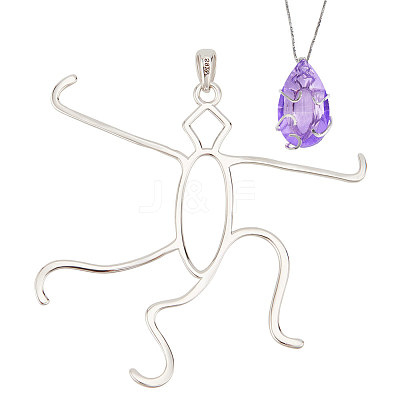 1Pc Rhodium Plated 925 Sterling Silver 5 Claw Prongs Pendant Blank Oval Shape Cabochon Settings STER-BC0002-10B-P-1