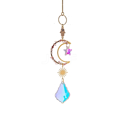 Glass & Brass Moon Star Pendant Decorations HJEW-PW0002-06A-1