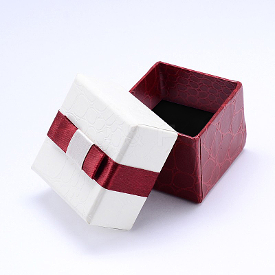 Rectangle Cardboard Ring Boxes with Black Velvet inside & Bowknot X-CBOX-N006-02-1