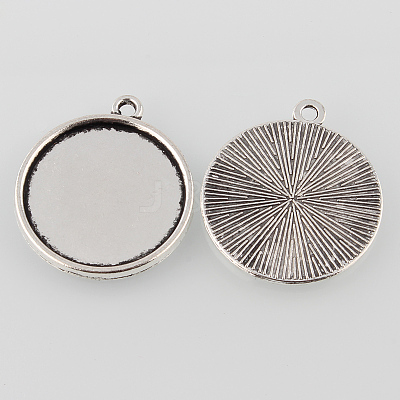 Tibetan Style Antique Silver Alloy Flat Round Pendant Cabochon Settings X-TIBEP-M022-44AS-1