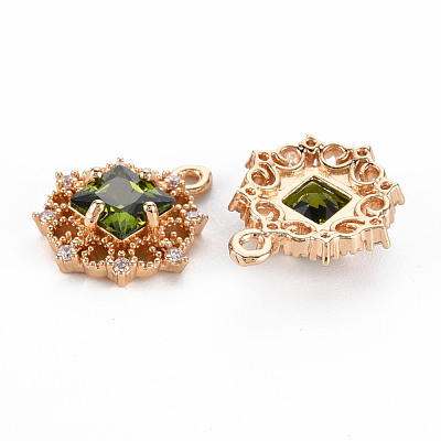 Rack Plating Brass Micro Pave Clear Cubic Zirconia Pendants KK-T060-61C-RS-1
