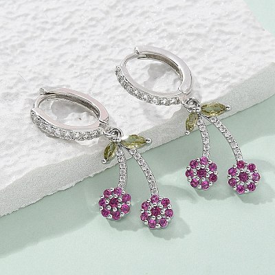 Brass Cubic Zirconia Hoop Earrings EJEW-R016-16P-1