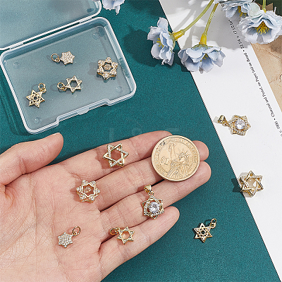 12Pcs 6 Styles Brass Micro Pave Cubic Zirconia Pendants KK-HY0004-49-1