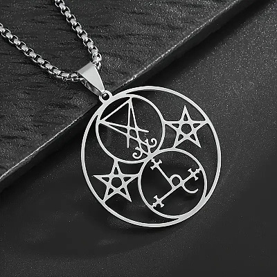 304 Stainless Steel Hollow Witchcraft Pentagram Pendant Necklaces LS-FS-WGCC915-01-1