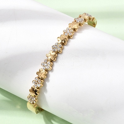 304 Stainless Steel Crystal Rhinestone Flower Hinged Cuff Bangles for Women SA-CBA61B8-12G-1