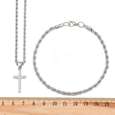 Alloy Cross Pendant Necklaces & Chain Bracelets Sets for Women SJEW-A002-01P-1