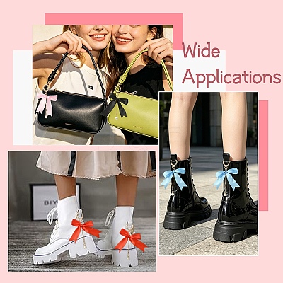 2Pcs Aluminum & Polyester Bowknot & Acrylic Pearl Shoes Charms HJEW-YW00535-01-1