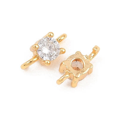 Brass Pave Clear Cubic Zirconia Flat Round Connector Charms KK-H538-21B-G-1