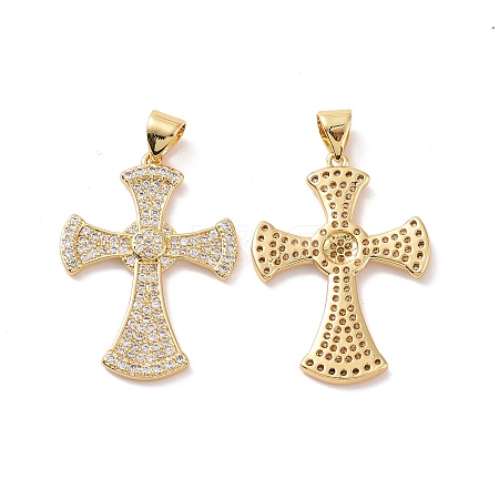 Cross Brass Micro Pave Clear Cubic Zirconia Pendants KK-G435-36G-1