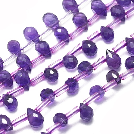  Jewelry Beads Findings Natura Amethyst Beads Strands, Top Drilled Beads, Faceted, Teardrop, 6.7~7x4.5x4.5mm, Hole: 0.7mm; about 50pcs/Strand, 15.94