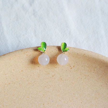 Alloy Enamel Leaf & Round Stud Earrings FS-WGE0AD6-46-1