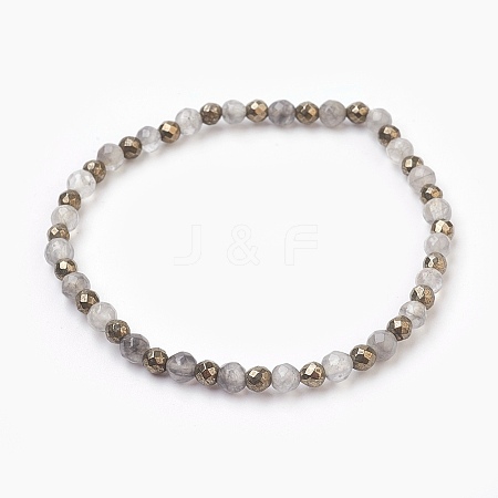 Natural Cloud Quartz & Pyrite Beads Stretch Bracelets X-BJEW-JB03884-1