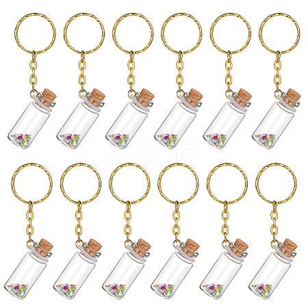 12Pcs Mini Glass Wishing Bottle Pendant Decorations with Plastic Paillette KEYC-DR00007-1
