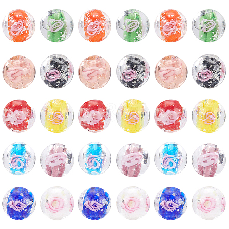   60Pcs 10 Colors Handmade Luminous Inner Flower Lampwork Beads LAMP-PH0001-22A-1