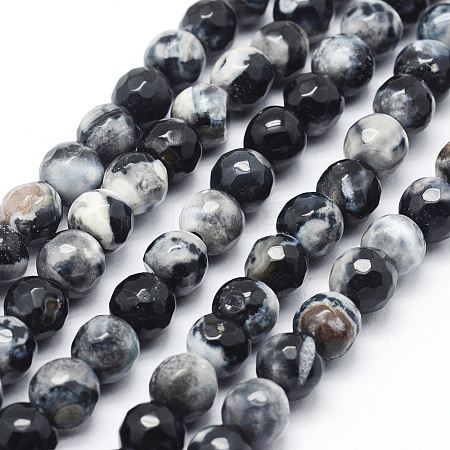 Faceted Natural Fire Crackle Agate Beads Strands G-F447-8mm-B06-1