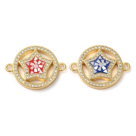 Rack Plating Brass Micro Pave Clear Cubic Zirconia Ring with Star Links Connector Charms KK-K385-086G-1