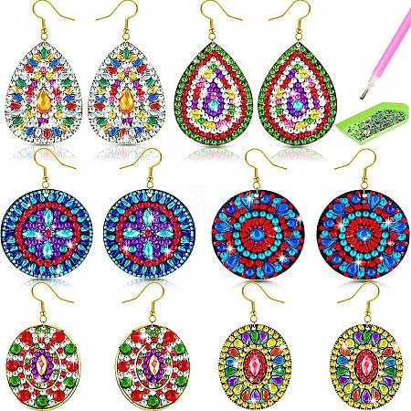 Teardrop/Round/Oval DIY Diamond Painting Earring Kits DIAM-PW0010-35D-1