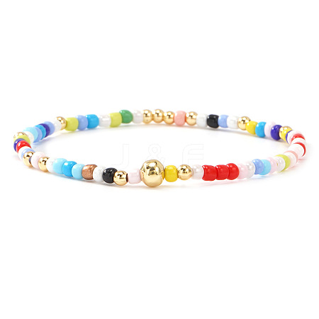 Bohemian Style Round Brass and Glass Seed Beaded Stretch Bracelets BU0757-3-1