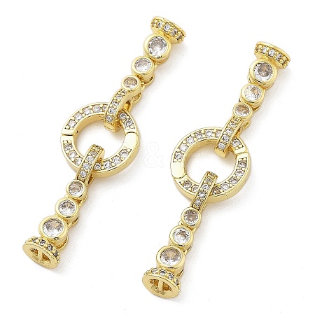 Brass with Clear Cubic Zirconia Fold Over Clasps KK-Z080-09G-1