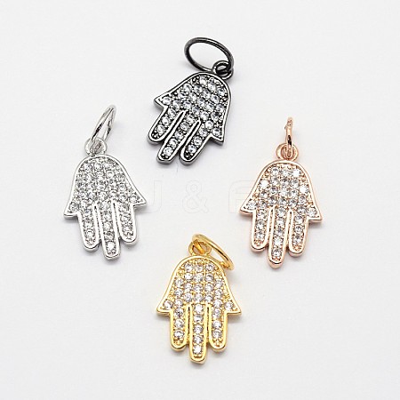 CZ Brass Micro Pave Cubic Zirconia Hamsa Hand/Hand of Fatima /Hand of Miriam Charms ZIRC-L018-03-1