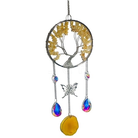 Wire Wrapped Natural Citrine Chips Tree of Life Hanging Ornaments PW-WGF337A-04-1