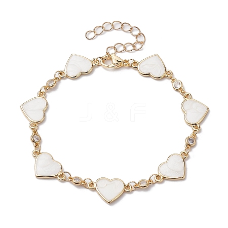 Brass Enamel Heart Link Chain Bracelet with Cubic Zirconia BJEW-JB10171-1