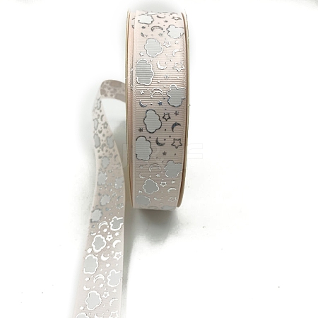 Silver Hot Stamping Cloud Moon Star Pattern Polyester Grosgrain Ribbons PW-WG81770-12-1