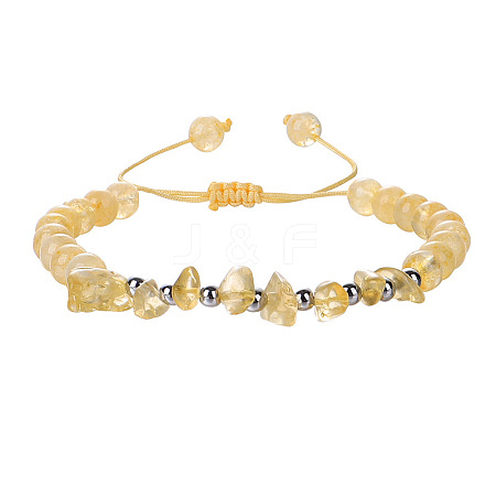 Natural Citrine Round Beads & Chips Braided Bead Bracelets for Women Men MK7724-12-1