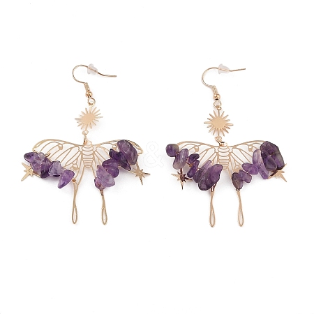 Natural Amethyst Chips Dangle Earrings EJEW-S214-01B-1