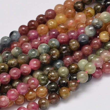 Round Natural Multicolor Tourmaline Beads Strands G-K068-19-6mm-1