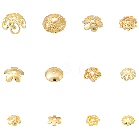 120Pcs 12 Styles Brass Bead Caps KK-YW0003-20-1
