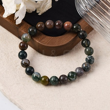 Natural Indian Agate Beaded Stretch Bracelets BJEW-I253-8mm-11-1