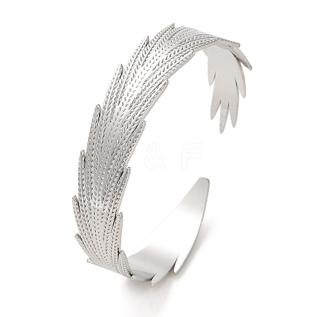 Non-Tarnish 304 Stainless Steel Feather Cuff Bangles BJEW-G694-03P-1