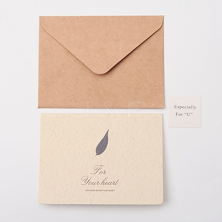 Leaf Pattern Kraft Envelopes and Greeting Cards Set DIY-WH0161-37D-1