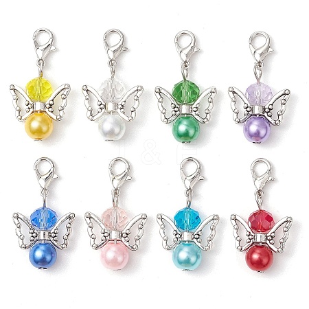 8Pcs 8 Colors Angel Glass Pearl & Acrylic Pendant Decoration HJEW-JM02646-1