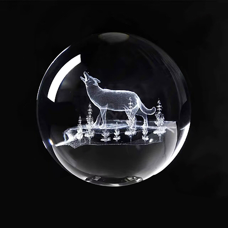 Glass 3D Laser Engraved Wolf Crystal Ball WOLF-PW0001-11A-02-1