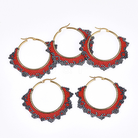 Handmade Japanese Seed Beads Hoop Earrings SEED-T002-44-1