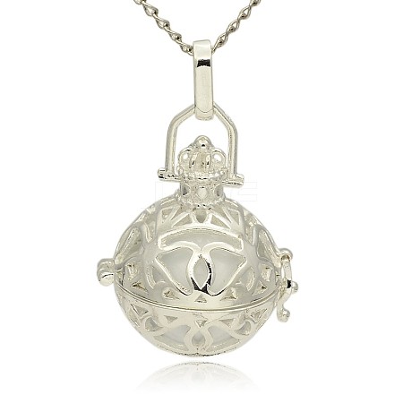 Silver Color Plated Brass Hollow Round Cage Pendants LS-KK-J240-07S-1