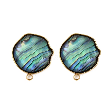 304 Stainless Steel Pave Natural Paua Shell Stud Earring Findings X-STAS-Z125-03G-1