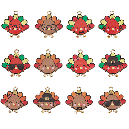 24Pcs 12 Styles Thanksgiving Day Cute Printed Alloy Pendants ENAM-SC0005-20-1