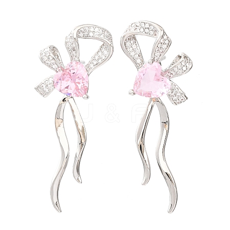 Brass Micro Pave Cubic Zirconia Stud Earrings for Women KK-CBADFF4-05P-1