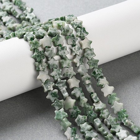 Natural Green Spot Jasper Beads Strands G-G085-B55-02-1