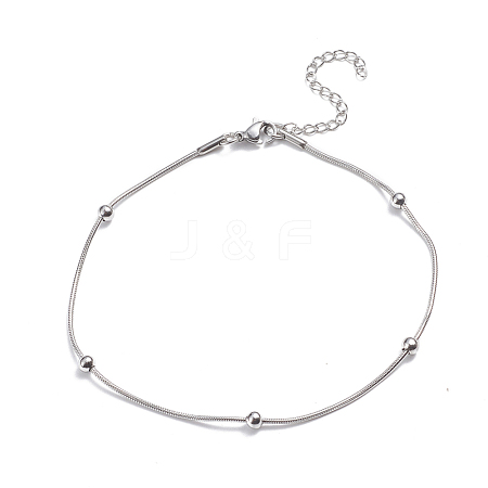 Tarnish Resistant 304 Stainless Steel Round Snake Chain Anklets AJEW-G024-13P-1