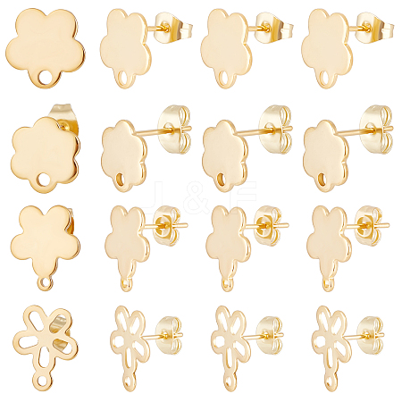 Beebeecraft 80Pcs 4 Style 201 Stainless Steel Stud Earring Findings EJEW-BBC0001-08-1