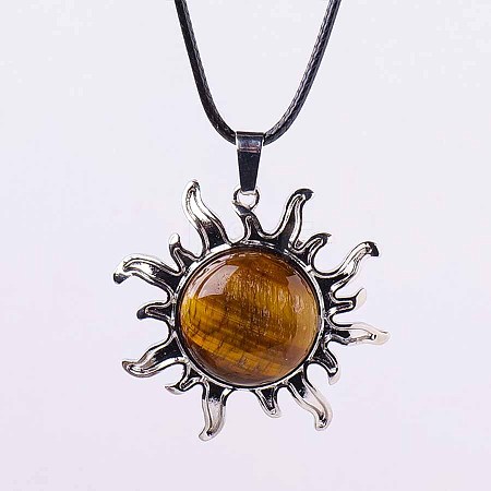 Natural Tiger Eye Sun Pendant Necklace NV9131-3-1