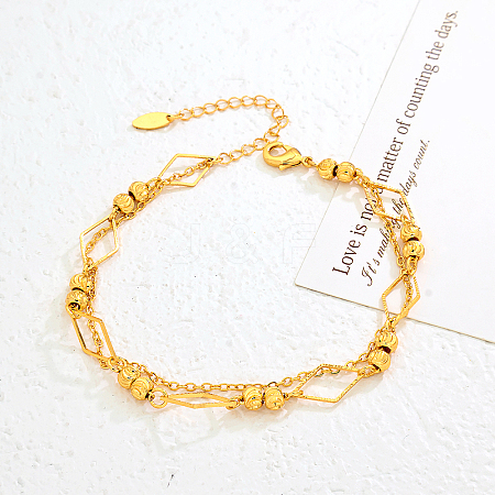 Vintage Beach Brass Rhombus Link Chain Double Layer Anklets for Women JU2009-1