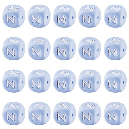 20Pcs Blue Cube Letter Silicone Beads 12x12x12mm Square Dice Alphabet Beads with 2mm Hole Spacer Loose Letter Beads for Bracelet Necklace Jewelry Making JX434N-1