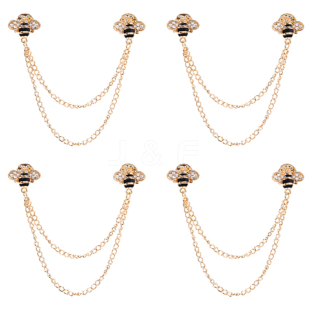 4Pcs Bee Zinc Alloy Rhinestone Fringed Brooches JEWB-FH0002-33KCG-1