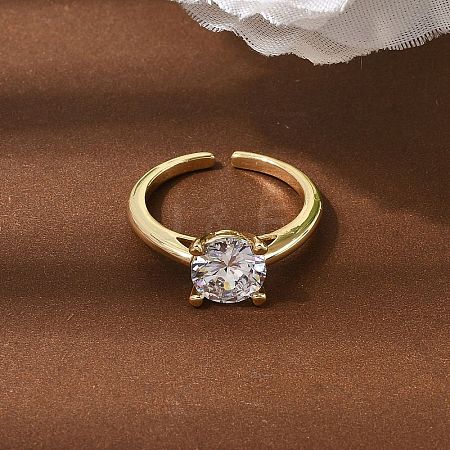 Brass Micro Pave Cubic Zirconia Cuff Open Rings for Women RJEW-B160-04G-1
