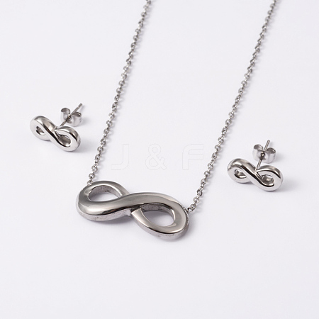Infinity 304 Stainless Steel Pendant Necklaces and Ear Studs Jewelry Sets SJEW-M085-06P-1
